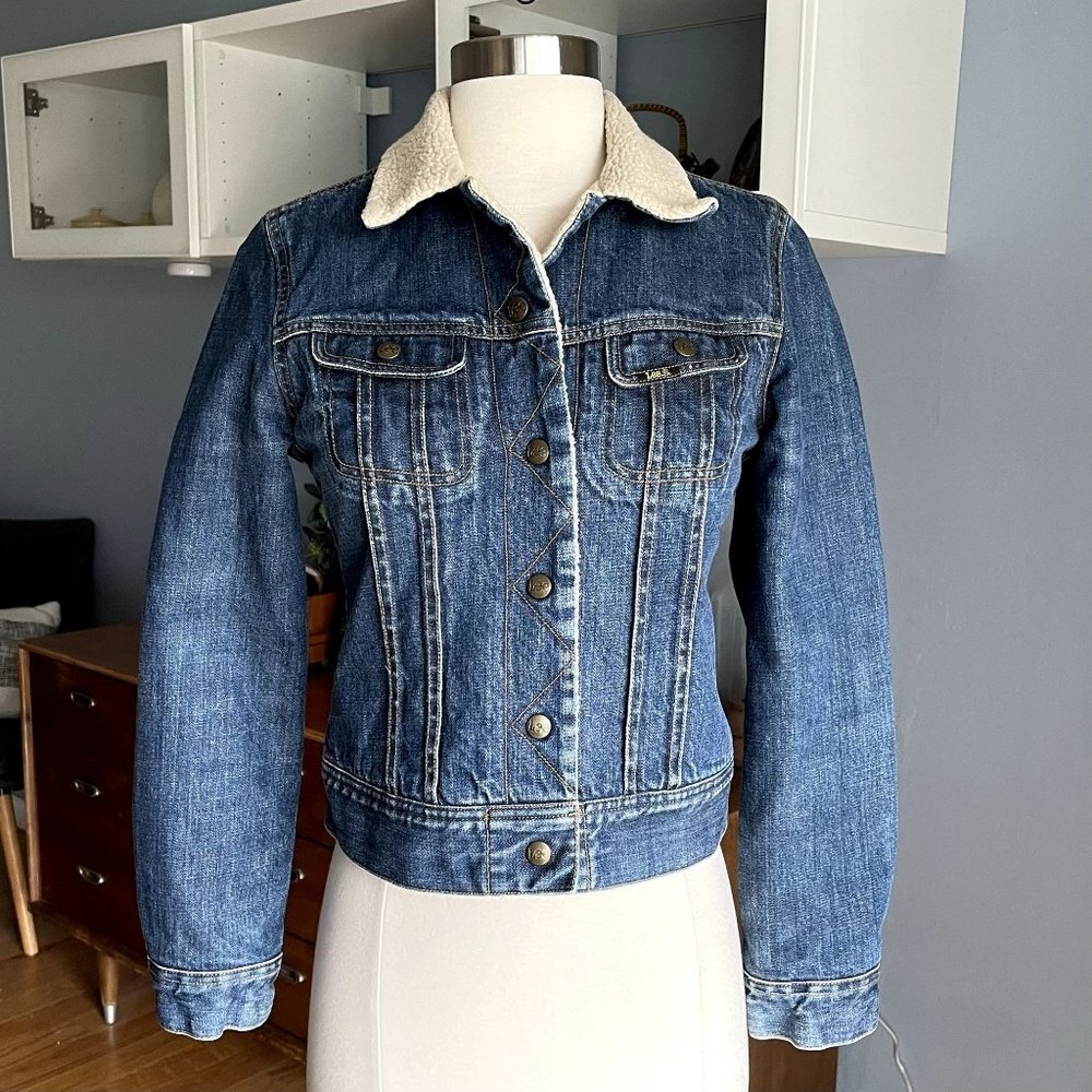 Vintage 90s LEE Lined Sherpa Slim Denim Jacket Womens - Picture 1 of 11